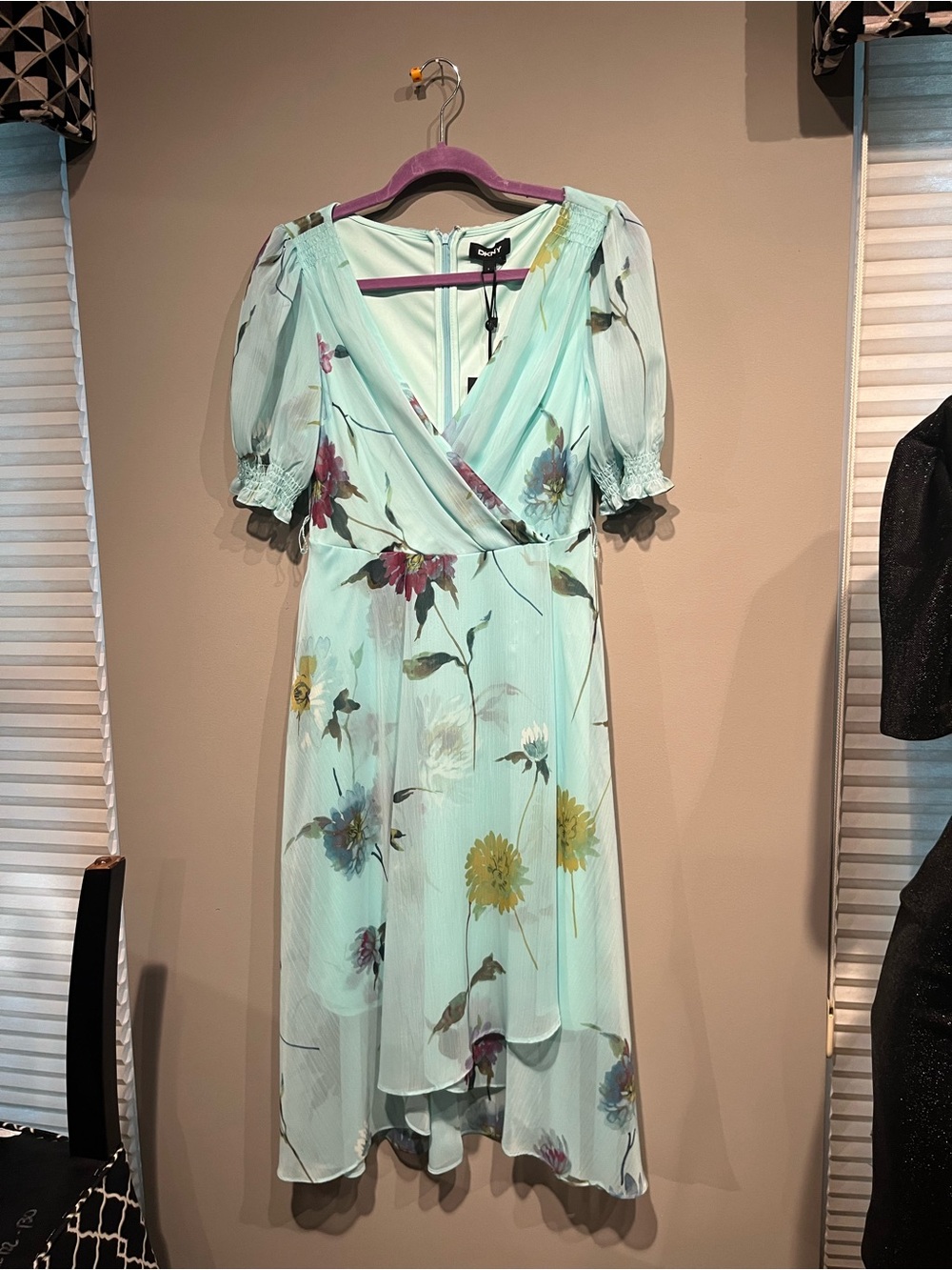 DKNY Mint Floral Wrap Midi Dress